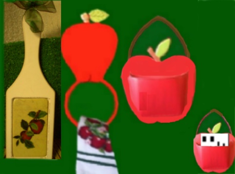 Apple Wall Plaque- Trivet With Bow, TOWEL Ring, & Wall Pocket